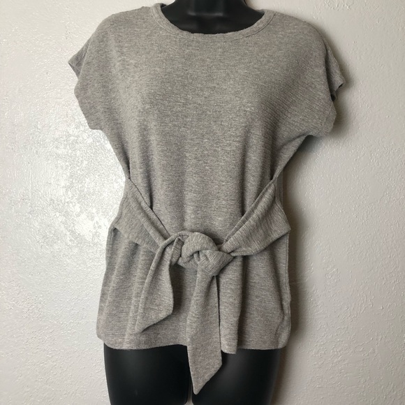 Tahari Tops - TAHARI sweater shirt grey knot tie shirt sleeve XS